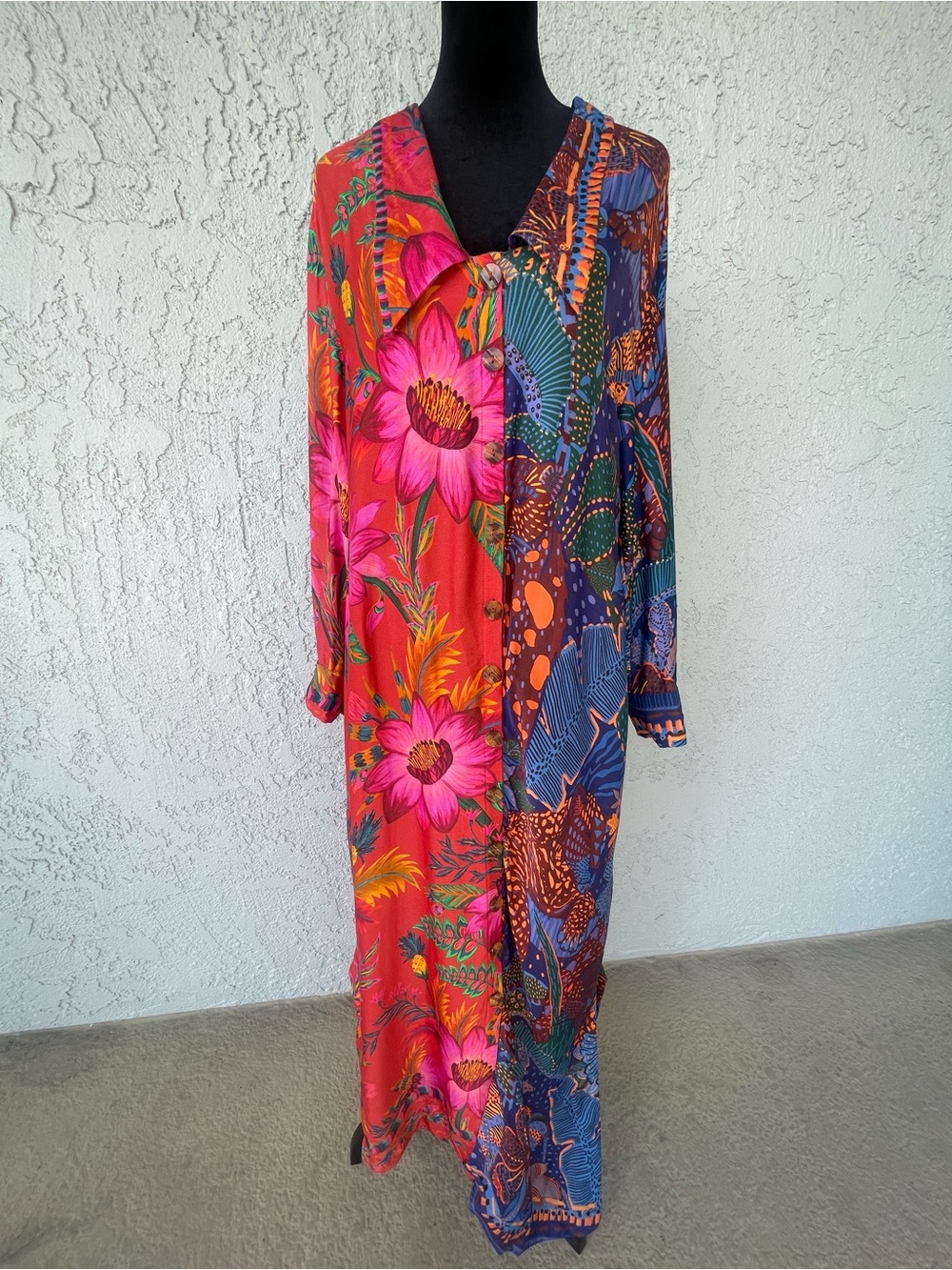 NEW WTG FARM Rio Two-Tone Floral Long Sleep Robe in Pink & Multicolor size m
